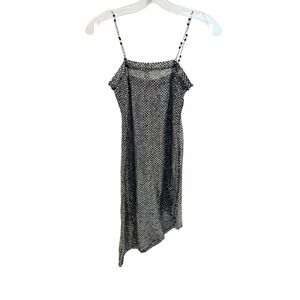 Vintage Misdemeanor Y2K Silver Sequin Asymmetrical Dress Beaded Straps SMALL